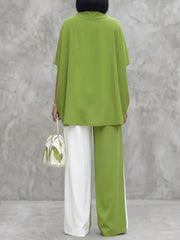 Women's Green Floral Art Stylish Casual Top And Pants Cotton Two-piece Set