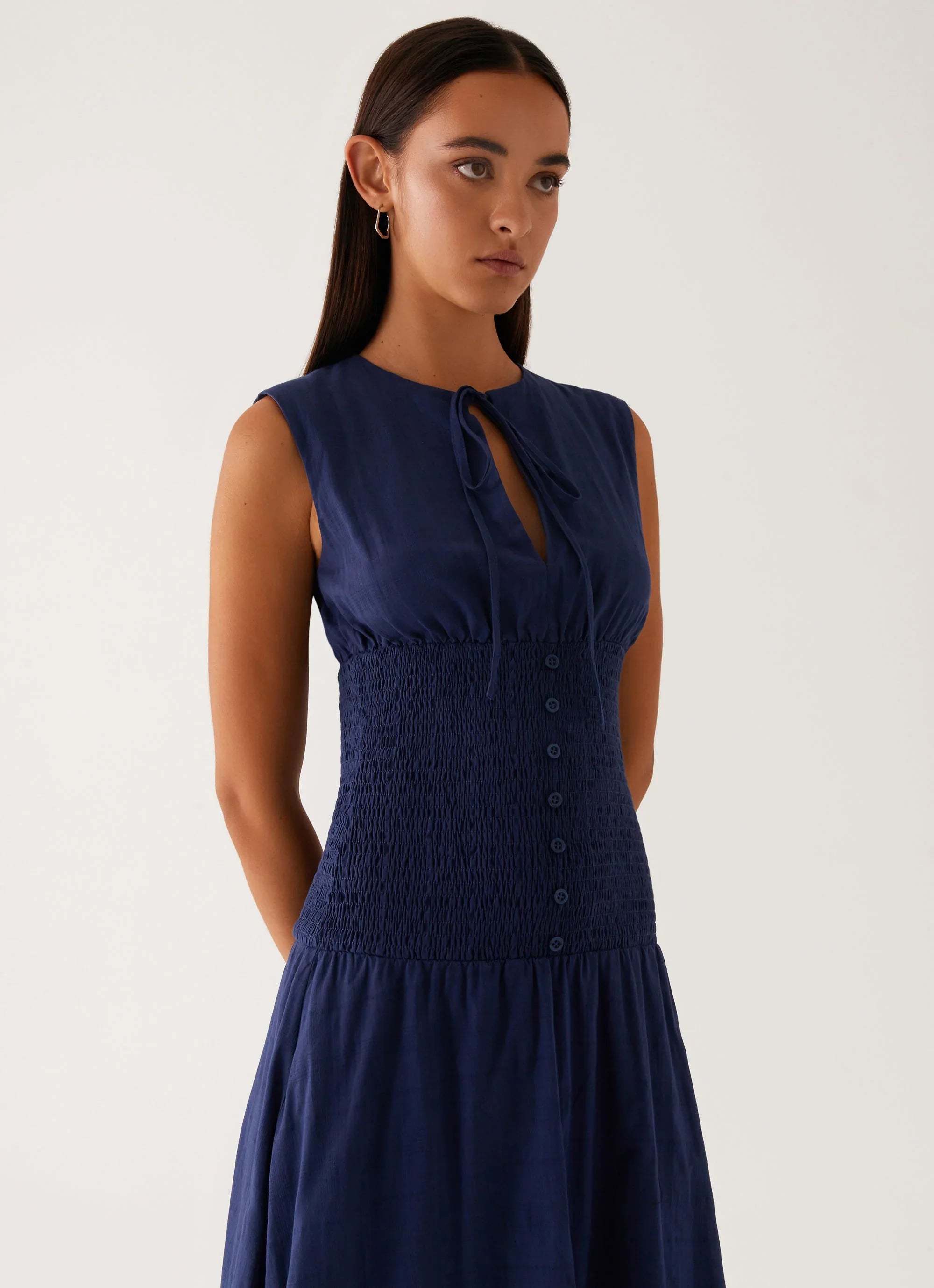 Robe midi Belle à taille froncée - Marine