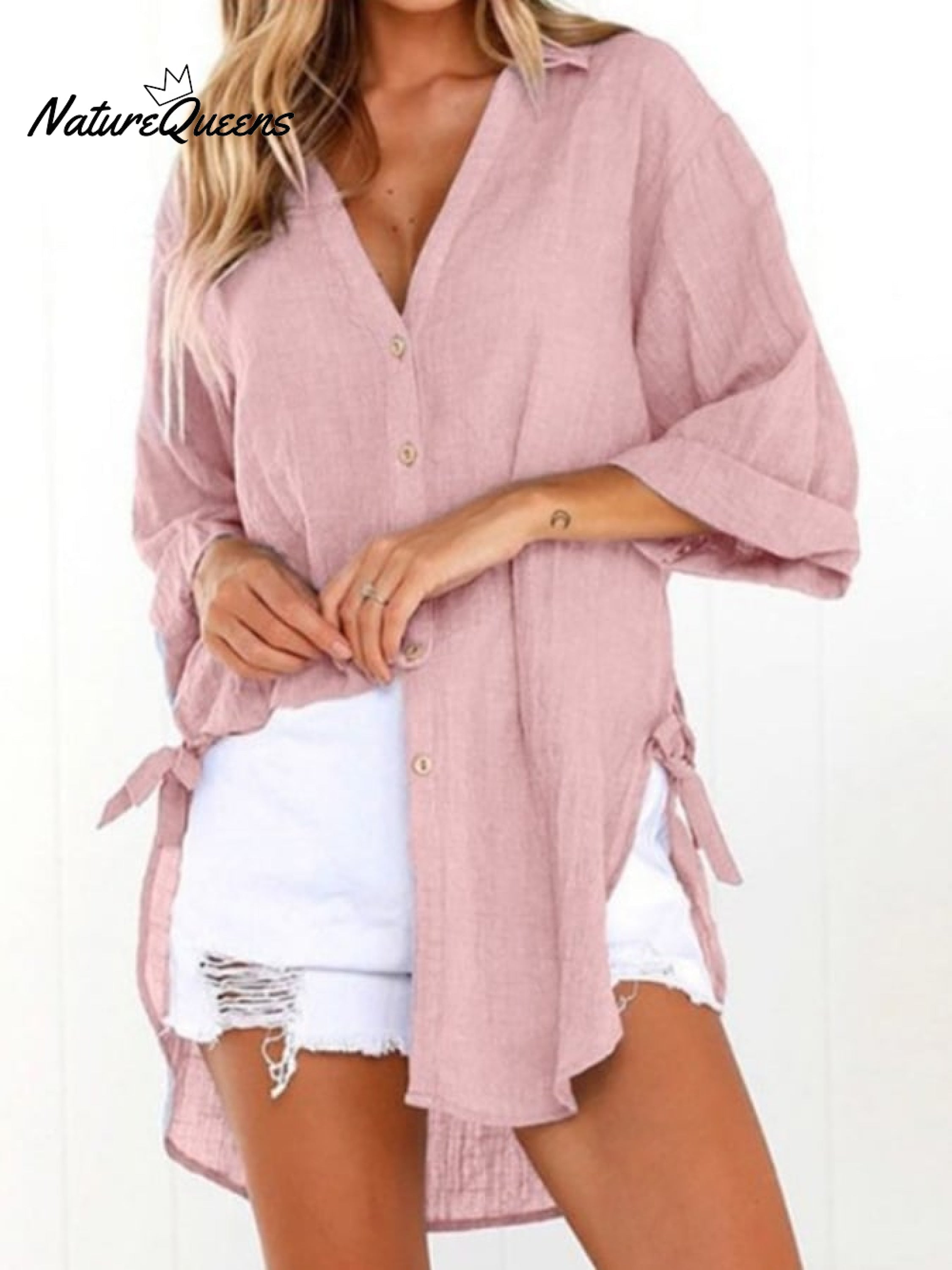 Ladies Cotton Linen Irregular Casual Shirt