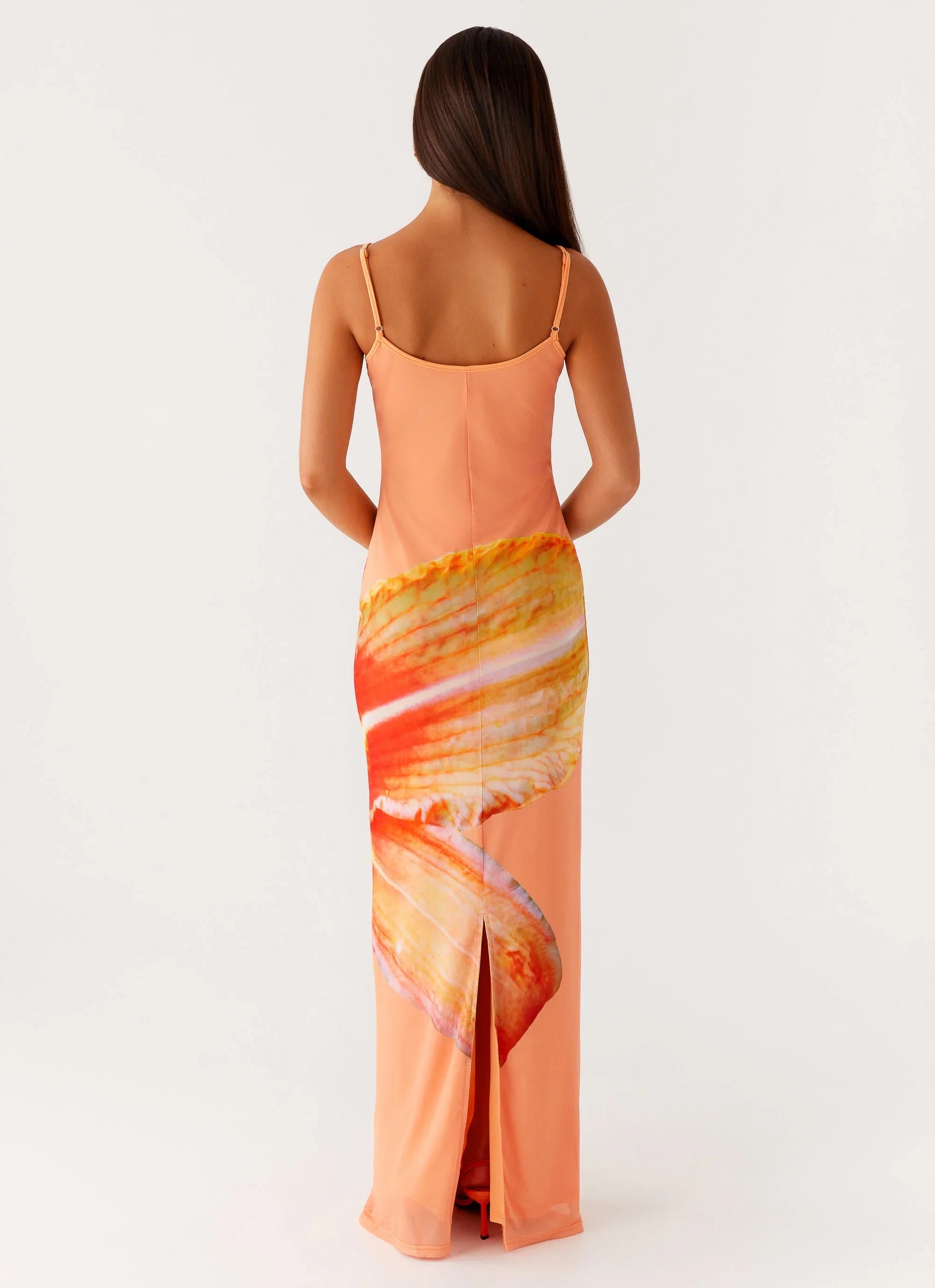 Robe longue en maille Bad News – Imprimé fleuri orange