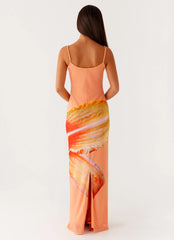 Robe longue en maille Bad News – Imprimé fleuri orange