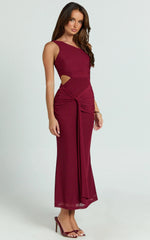 Robe midi Mandy – Robe en maille découpée avec détails noués – Couleur bordeaux