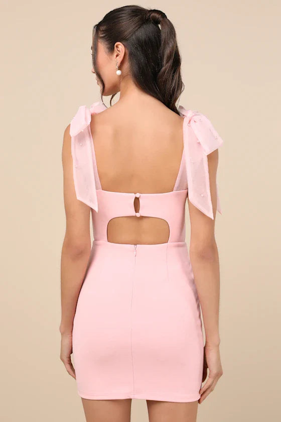 Mini-robe en organza rose perle à bretelles Beaming Perfection