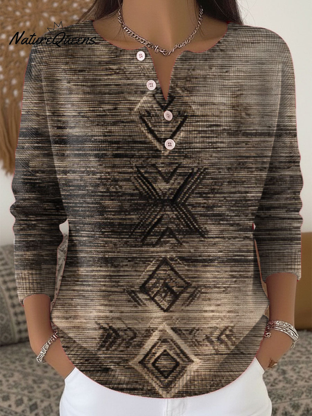 Vintage Abstract Geometric Art Print Buttoned Cardigan Sweater
