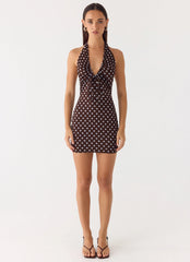Mini-robe Ask You Twice - Pois bleus chocolat