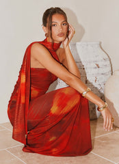 Robe longue Songbird - Flou écarlate