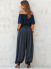 Cozy Off-shoulder Top And Striped Wide-leg Pants Two-piece Set