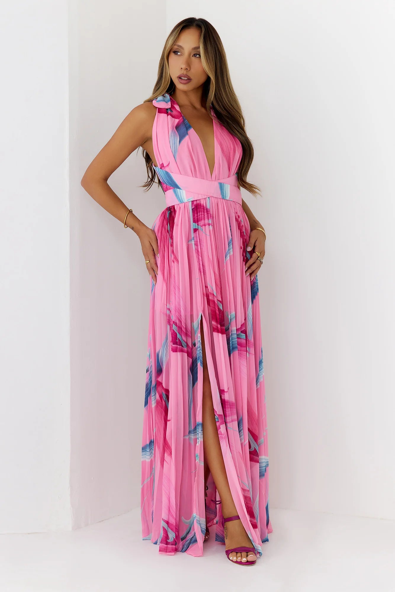 Robe longue rose "Attention Is Yours"
