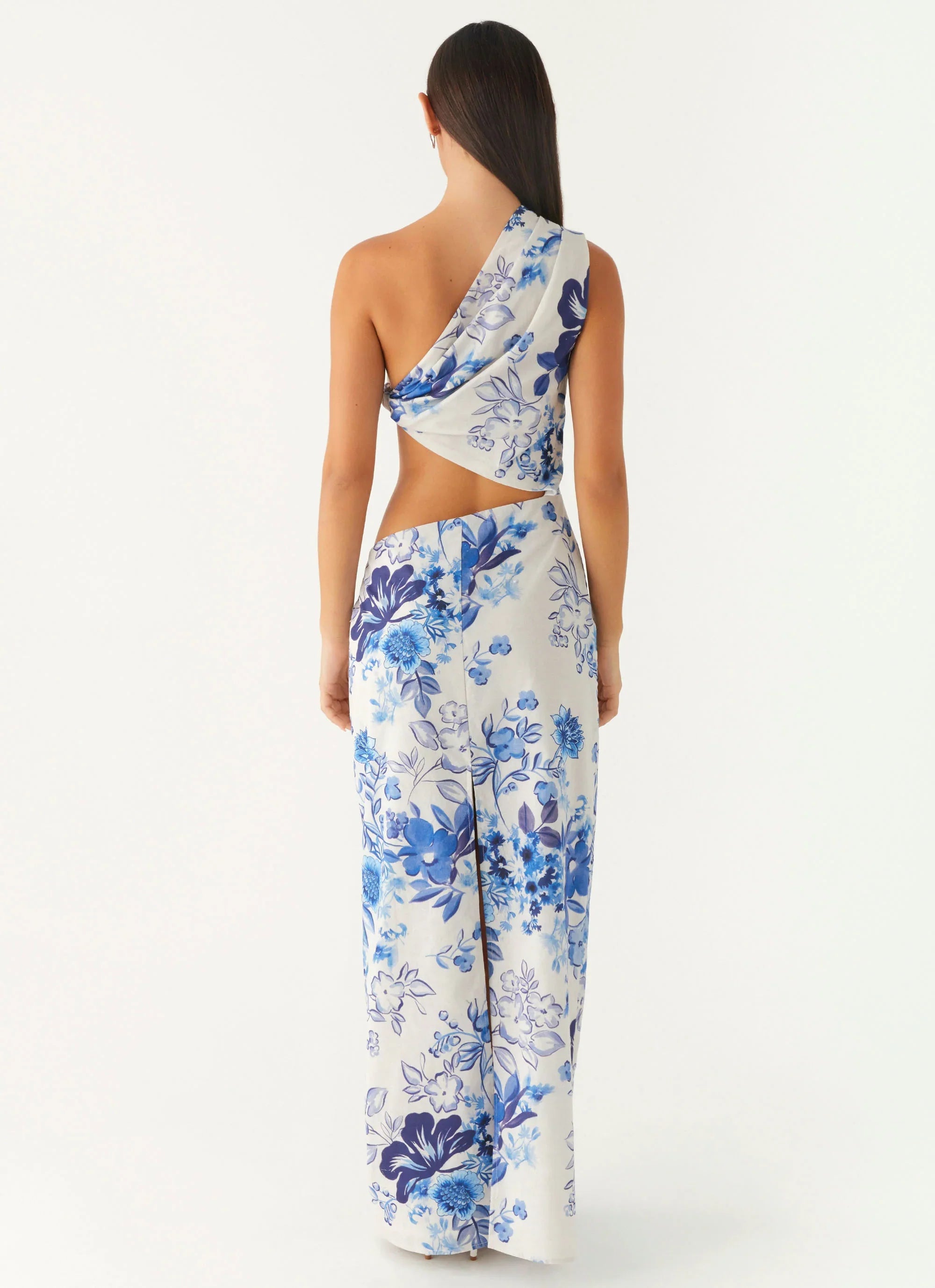 Robe longue tout l'été – Imprimé fleuri ciel serein