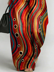 Women's Vintage Rainbow Stripe Art Print Casual Fashion Cutout Jeans
