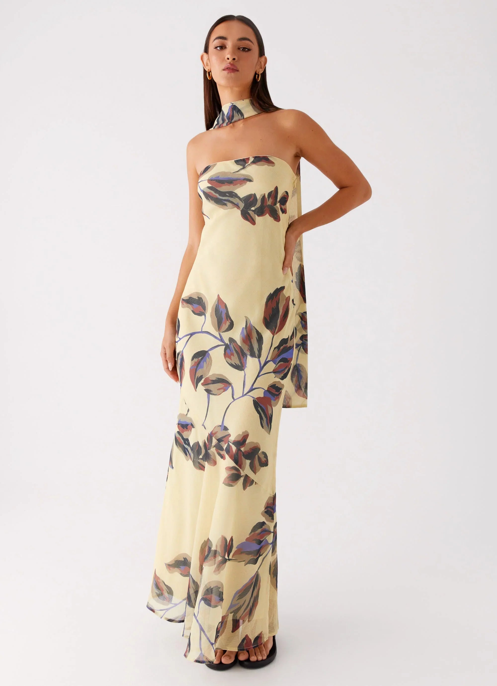 Robe longue Under The Pagoda - Imprimé feuilles crème