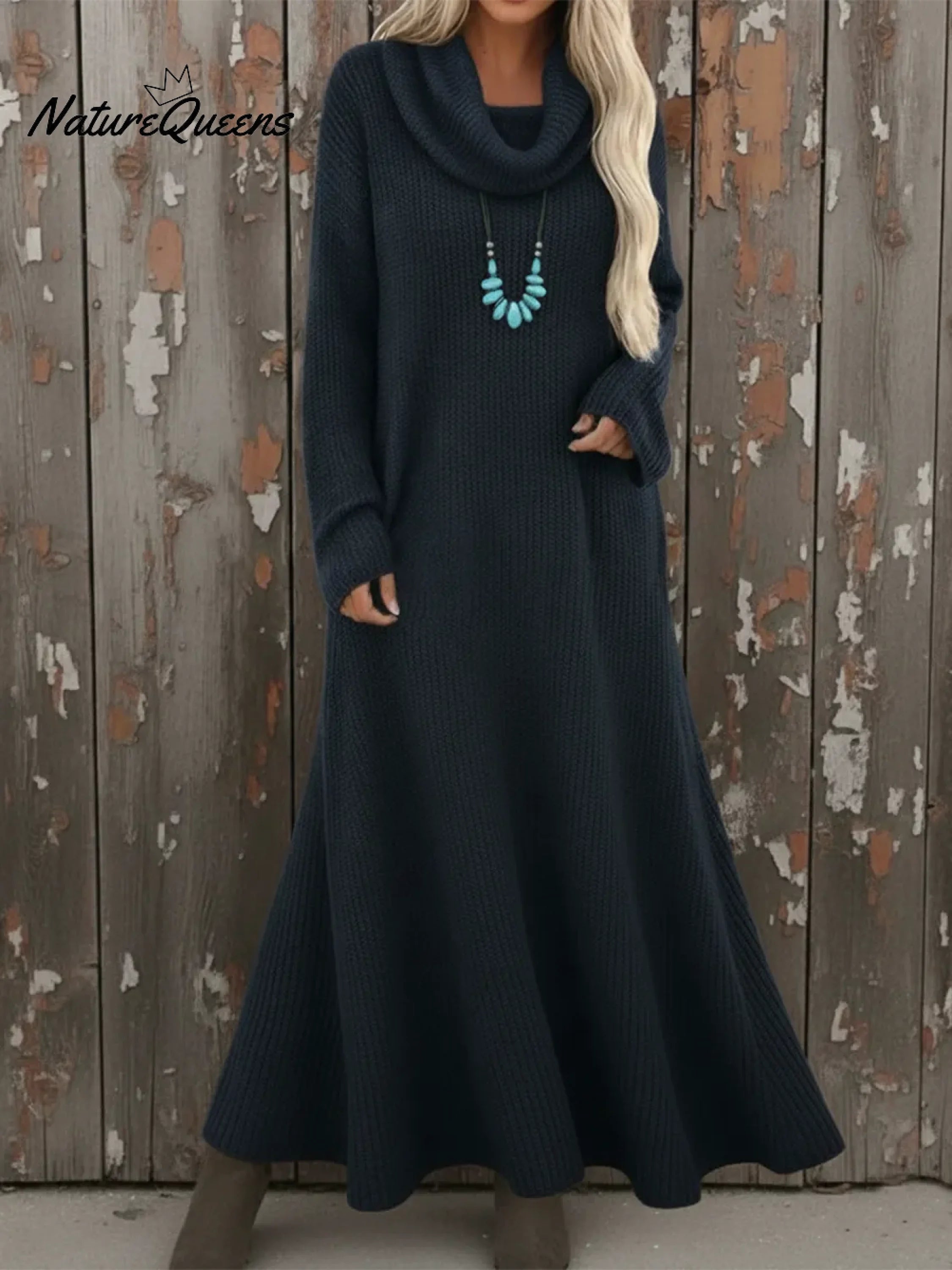 Cozy Cowl Neck Loose A-line Knit Dress