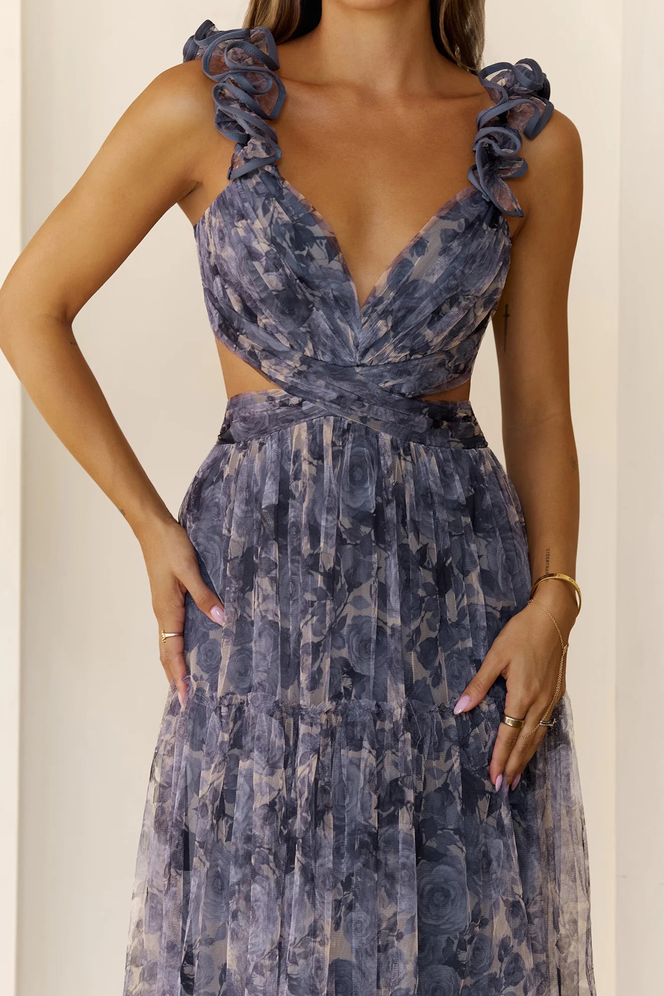 Robe longue Whisper Lane bleu ardoise