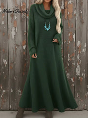Cozy Cowl Neck Loose A-line Knit Dress