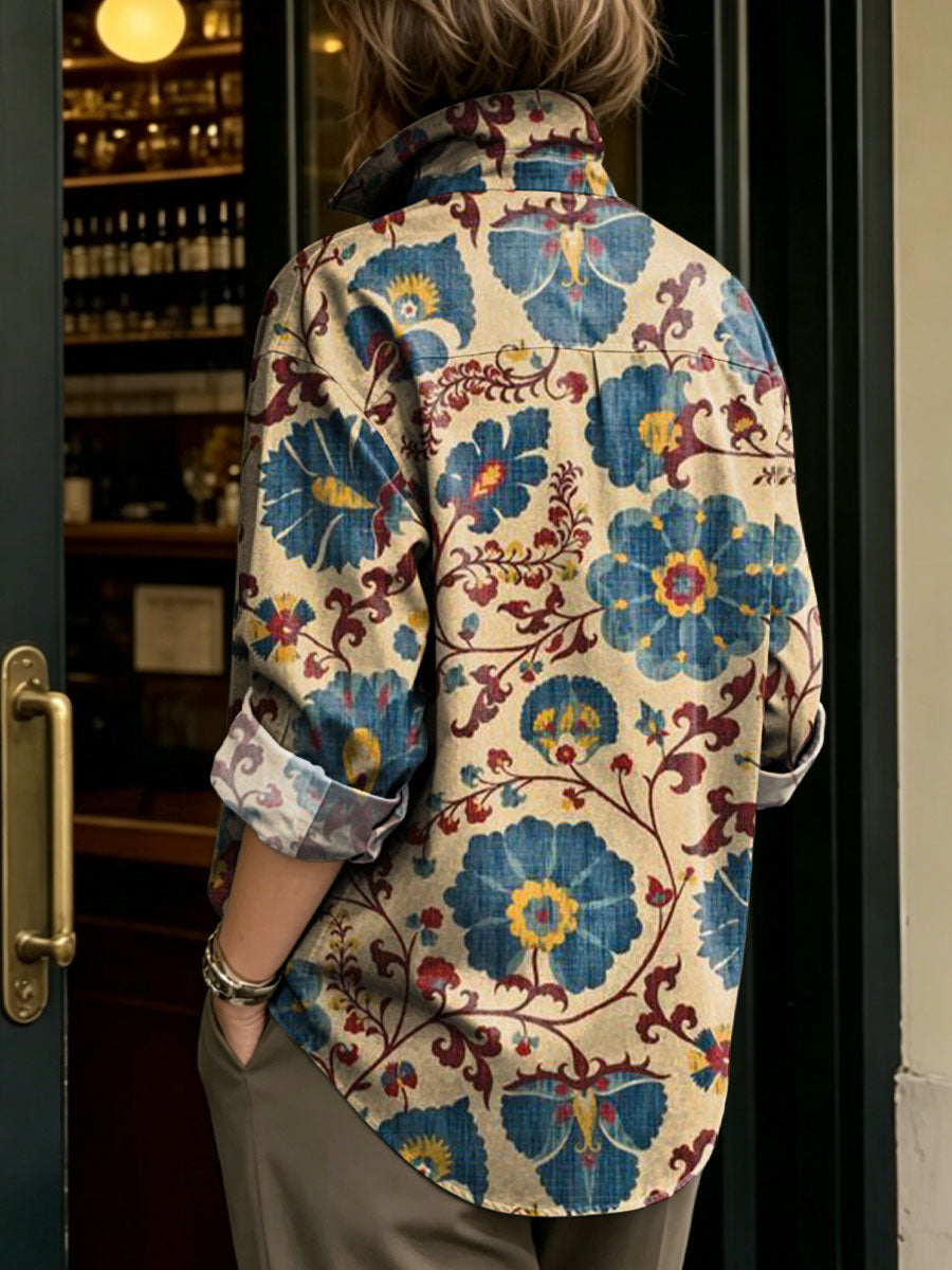 Women's Colorful Flowers Print Shirt