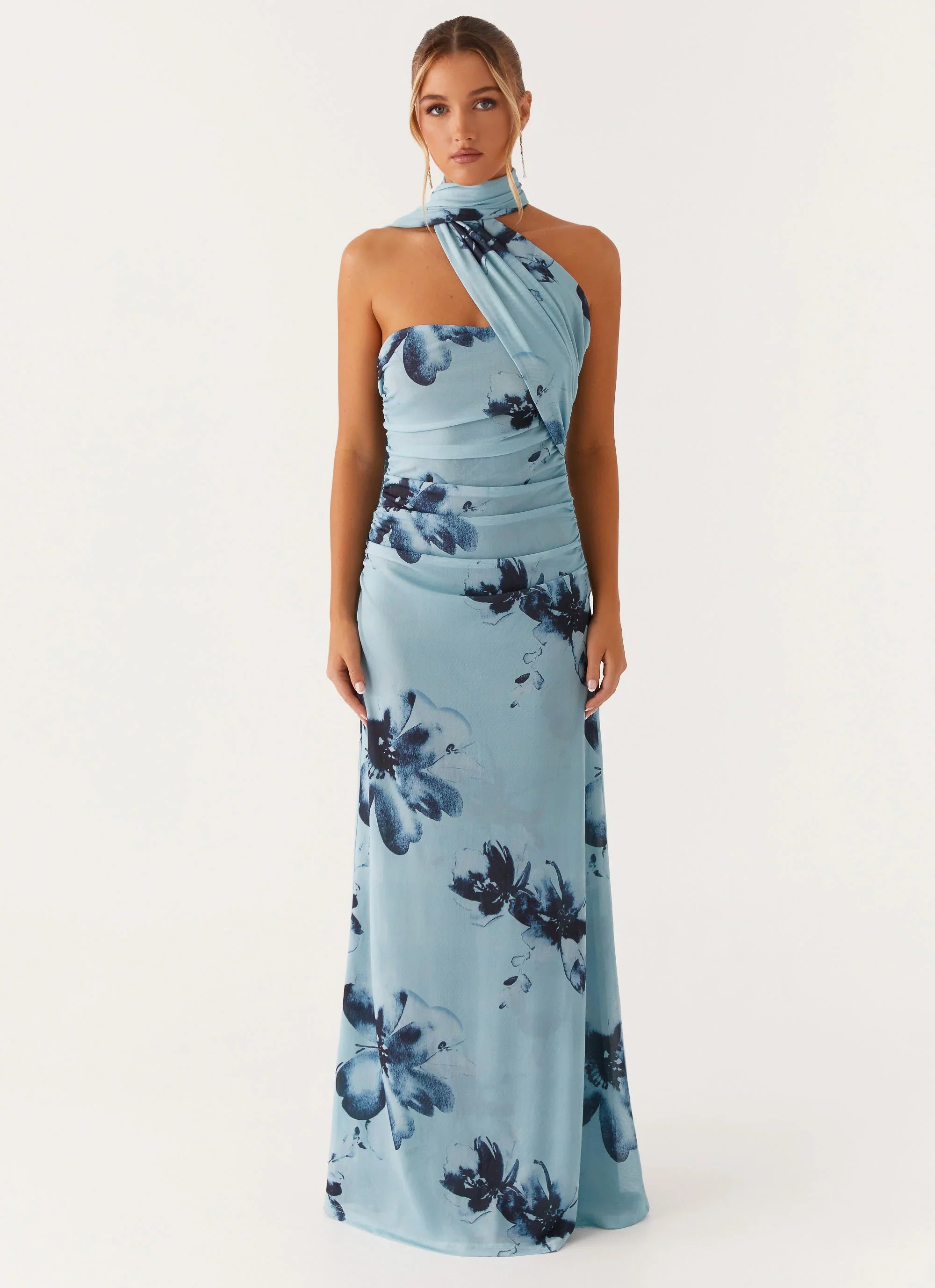 Robe longue Songbird - Bleu noir fleuri
