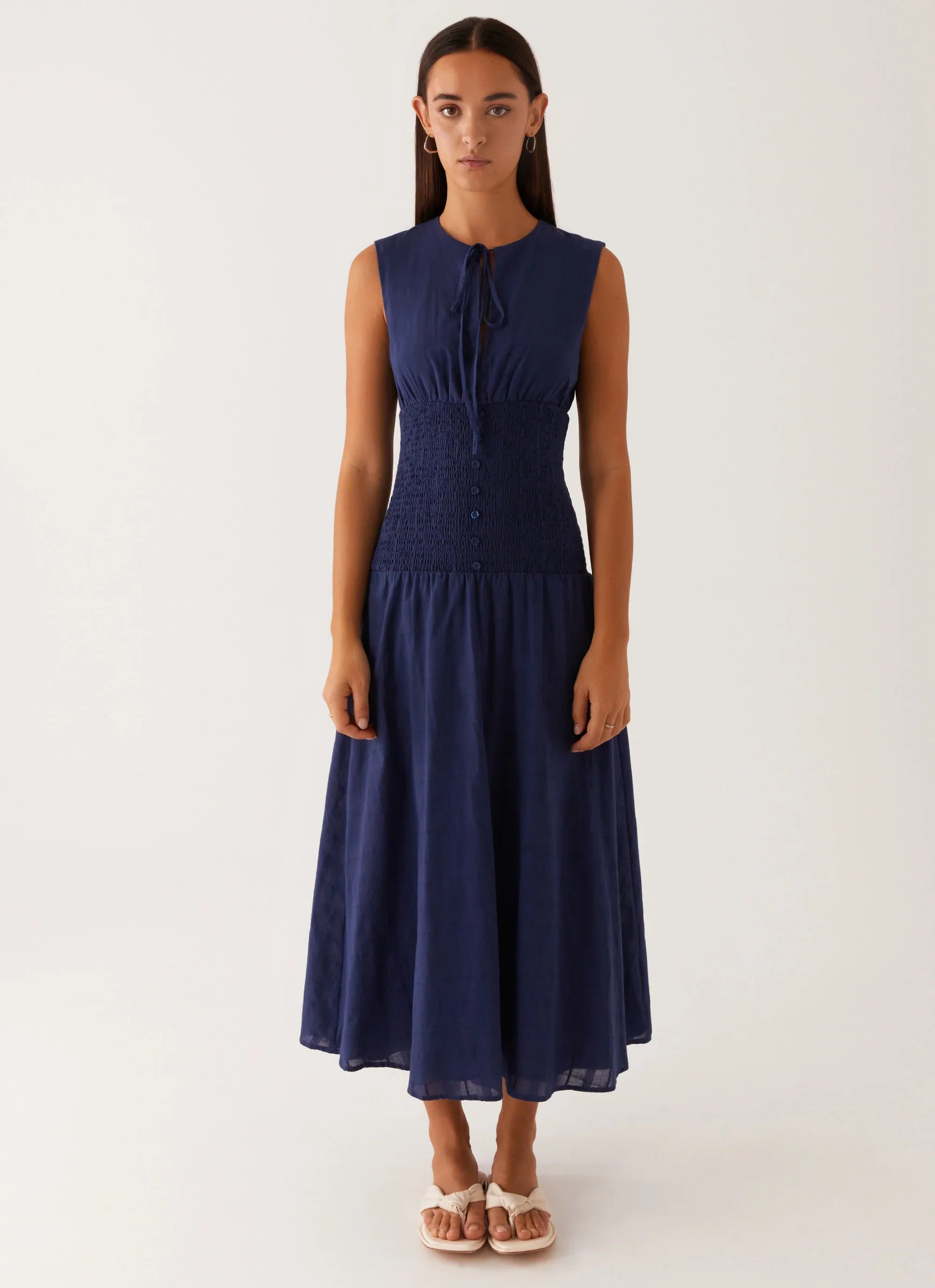 Robe midi Belle à taille froncée - Marine