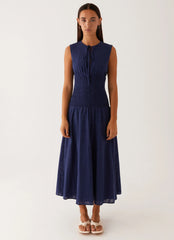 Robe midi Belle à taille froncée - Marine