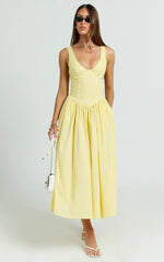 Robe midi Beckett - Robe à encolure dégagée, taille basse en V et jupe froncée, coloris jaune beurre