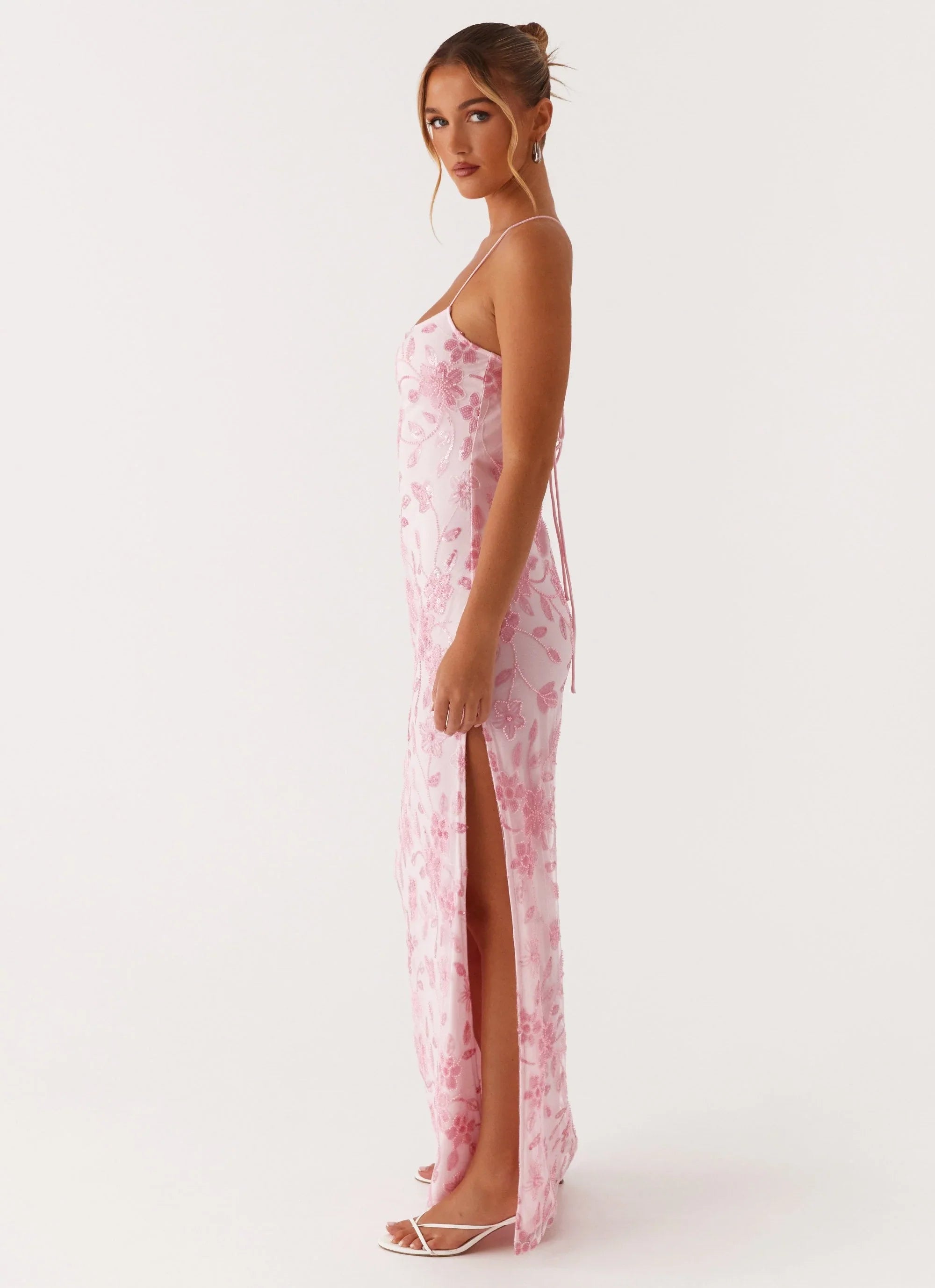 Robe longue perlée Bright Lights - Rose