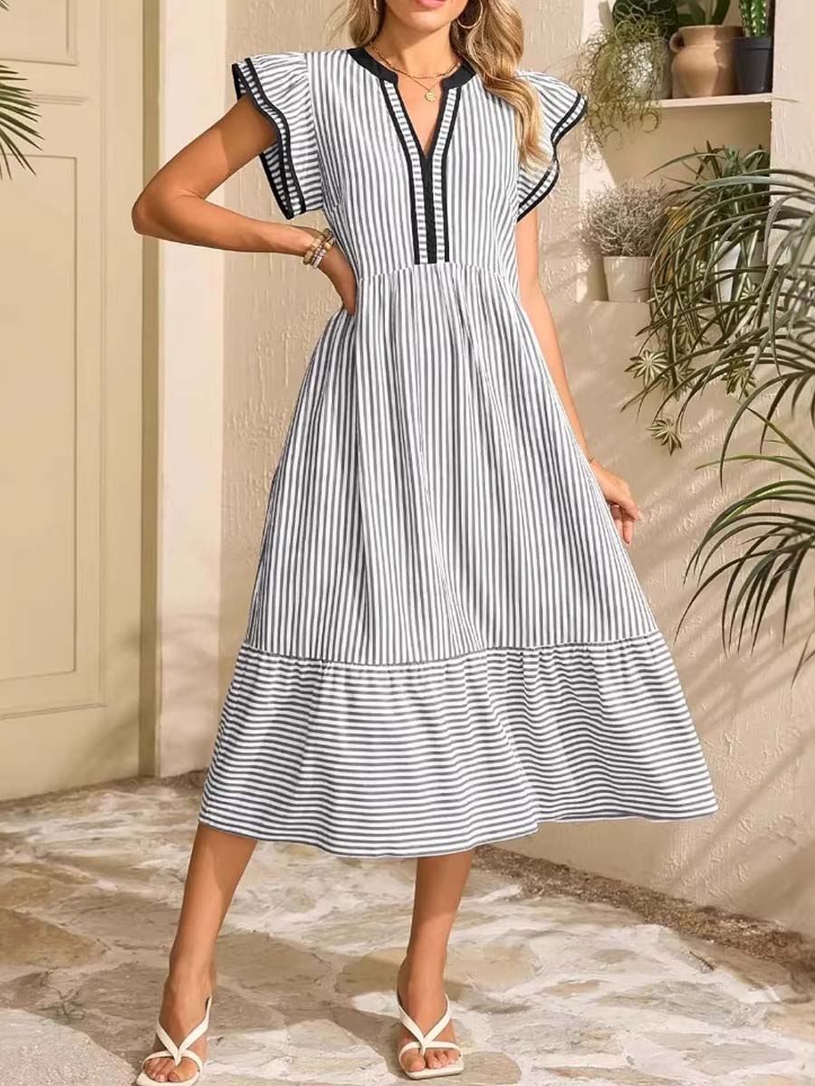 Women's Striped Art Casual Elegant Stylish Short Sleeve Dress