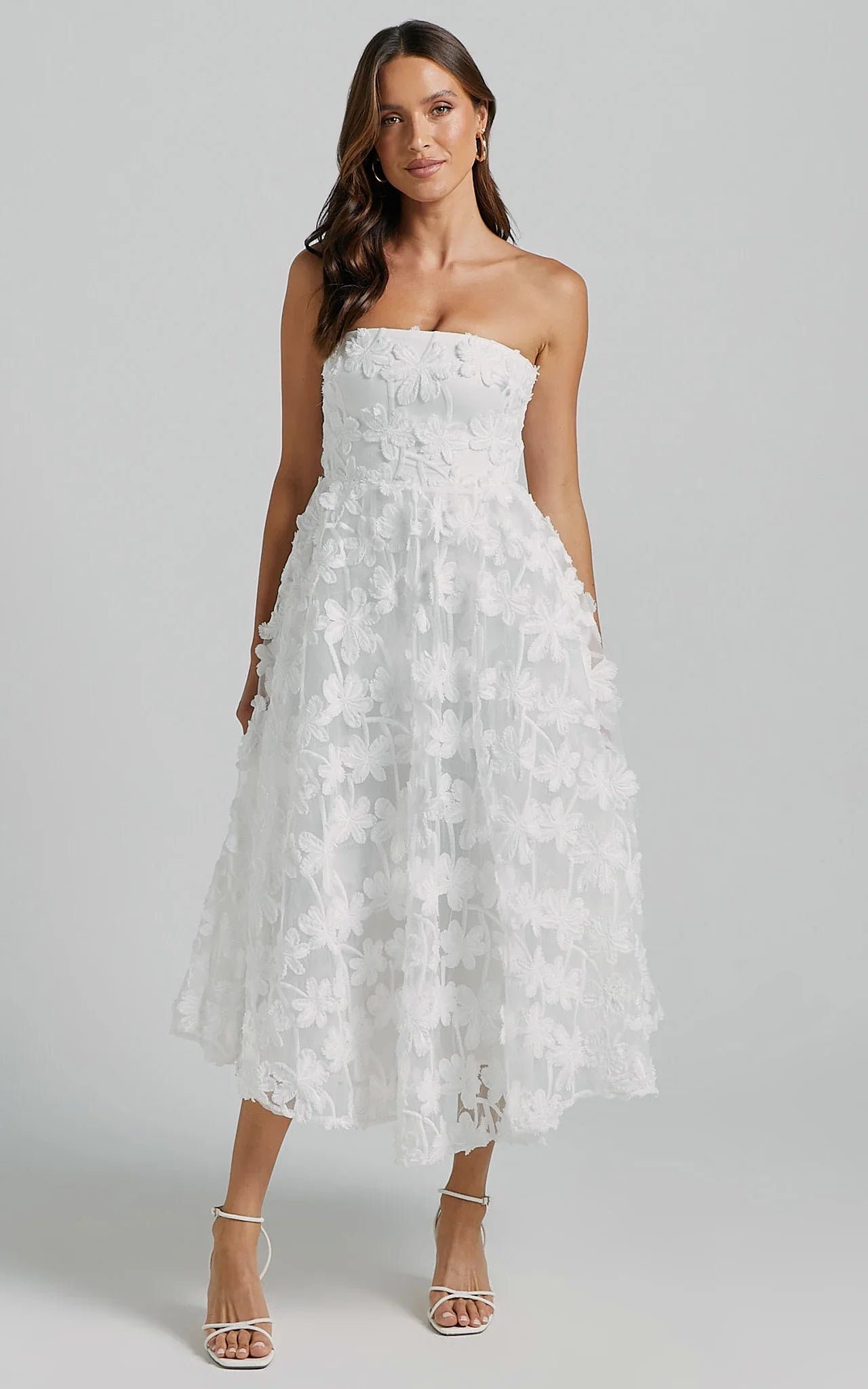 Robe Midi Rheiva - Robe Midi Bustier Broderie 3D Blanche