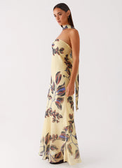 Robe longue Under The Pagoda - Imprimé feuilles crème