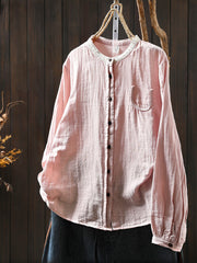 Women Spring Artsy Colorblock 100%Cotton Shirt
