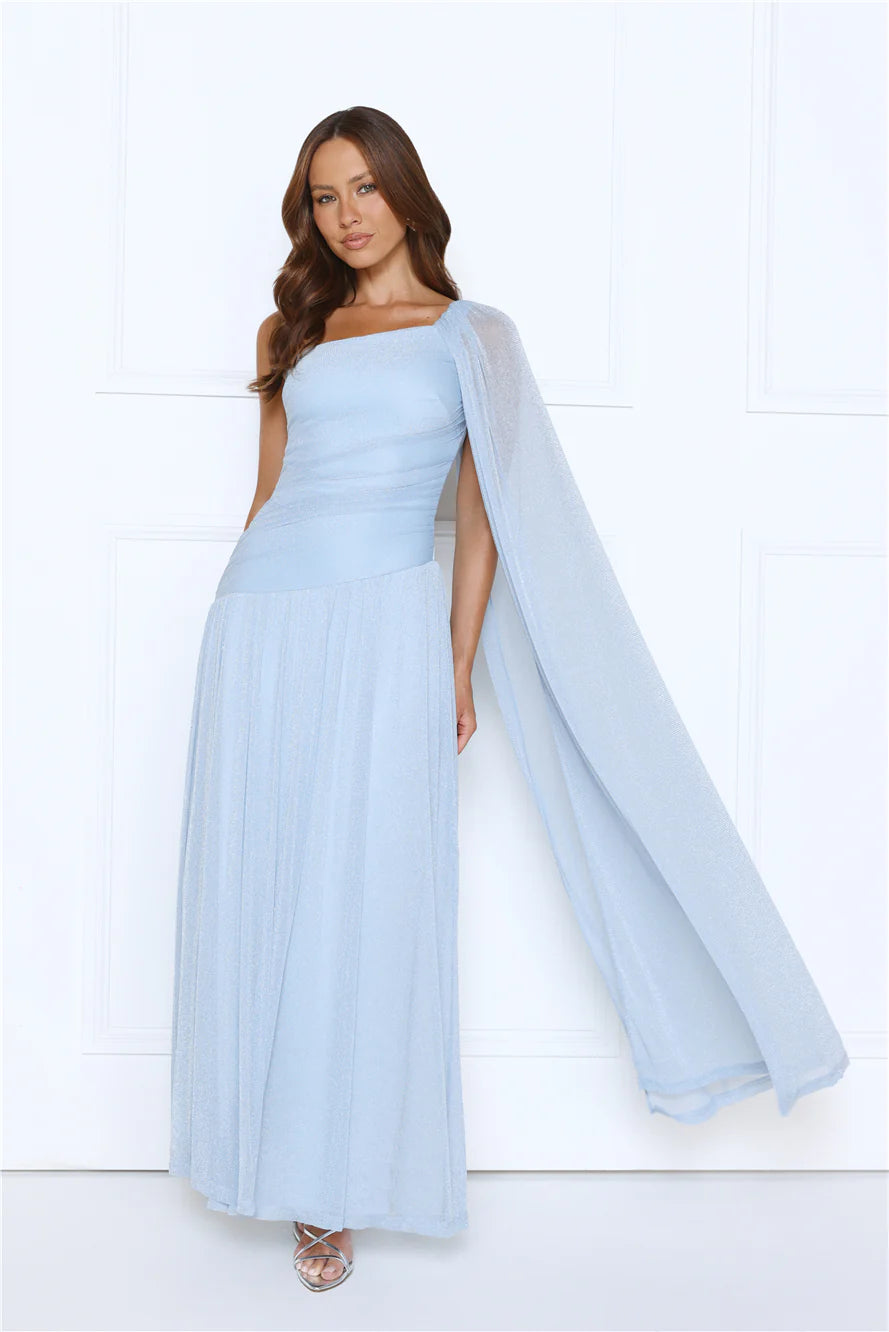 Robe longue asymétrique Midnight Spin bleue