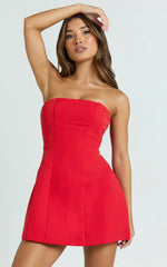 Mini-robe Catharine - Robe bustier trapèze rouge