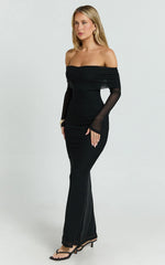 Robe longue Bethanie - Robe en maille à épaules dénudées noire