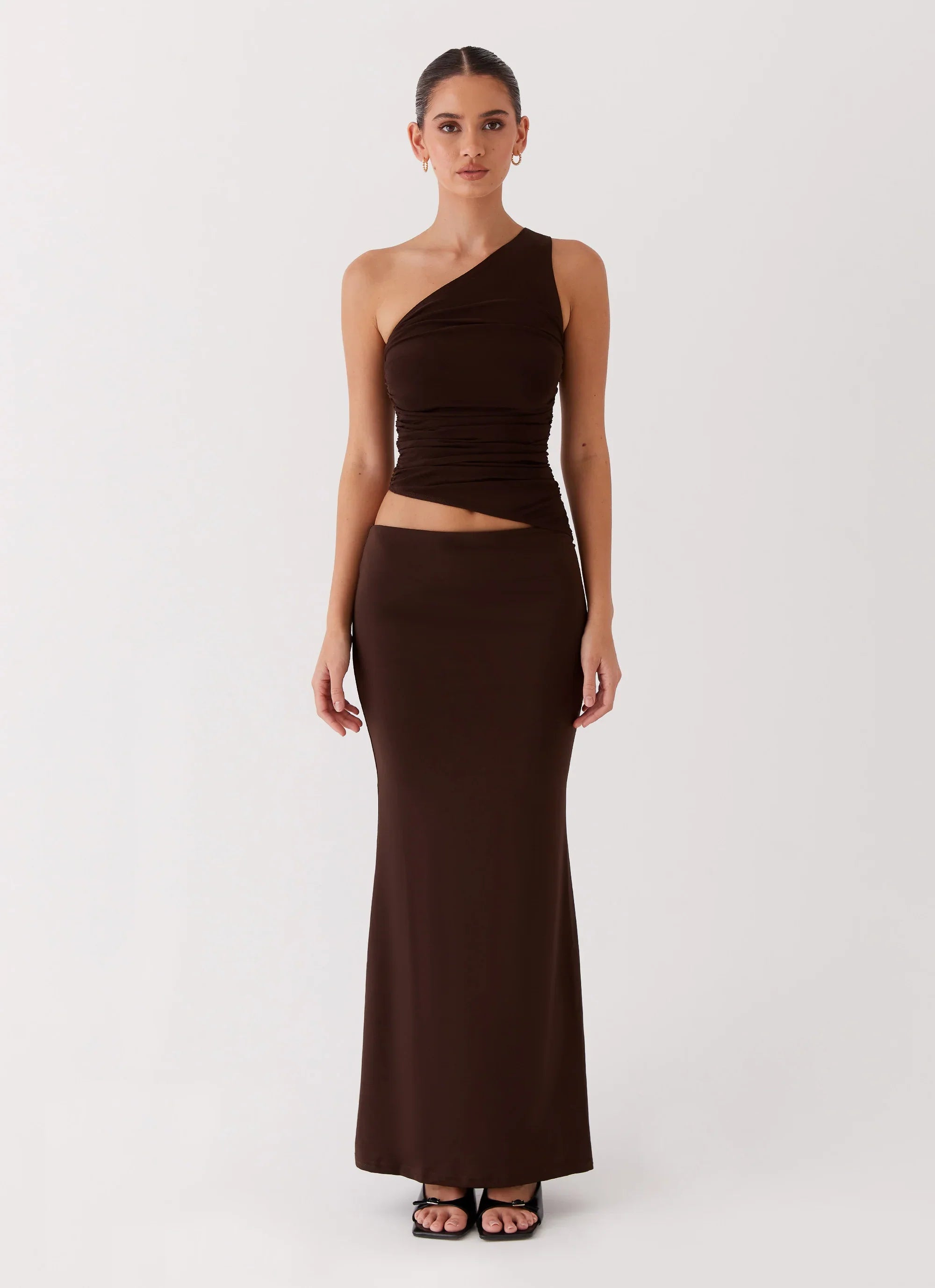 Robe longue asymétrique Seranella - Chocolat