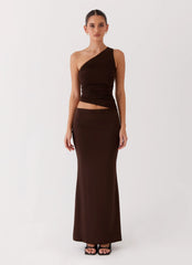 Robe longue asymétrique Seranella - Chocolat