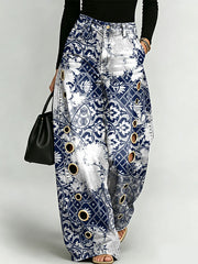 Retro Weathered Totem Decorative Pattern Women's Cotton Denim Pants