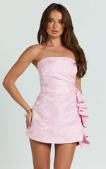 Mini-robe Laila - Robe bustier évasée en jacquard rose