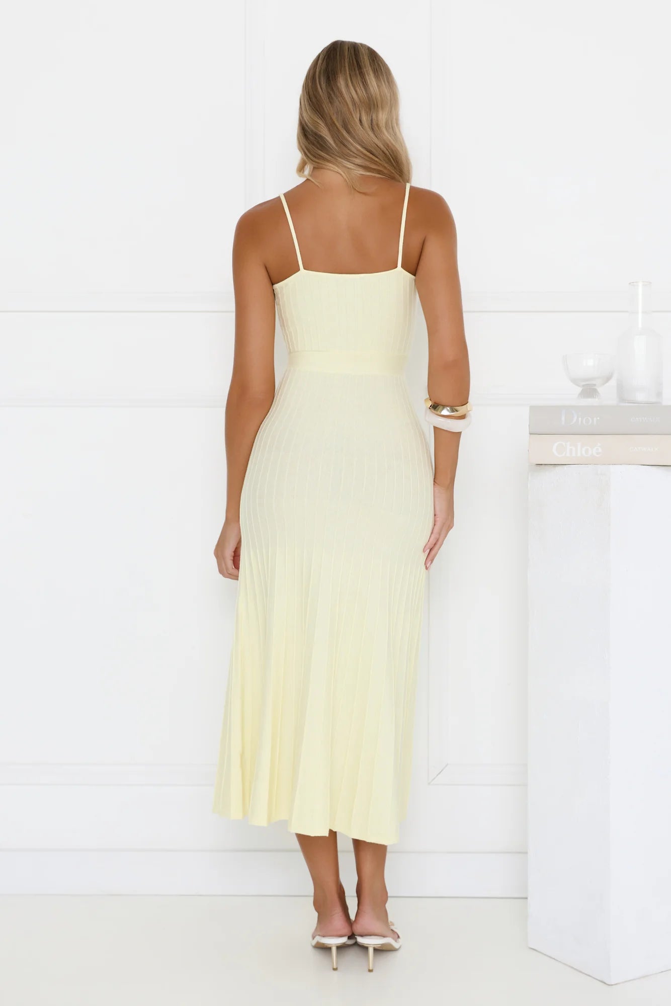 Robe midi plissée en tricot Tennis Club Jaune