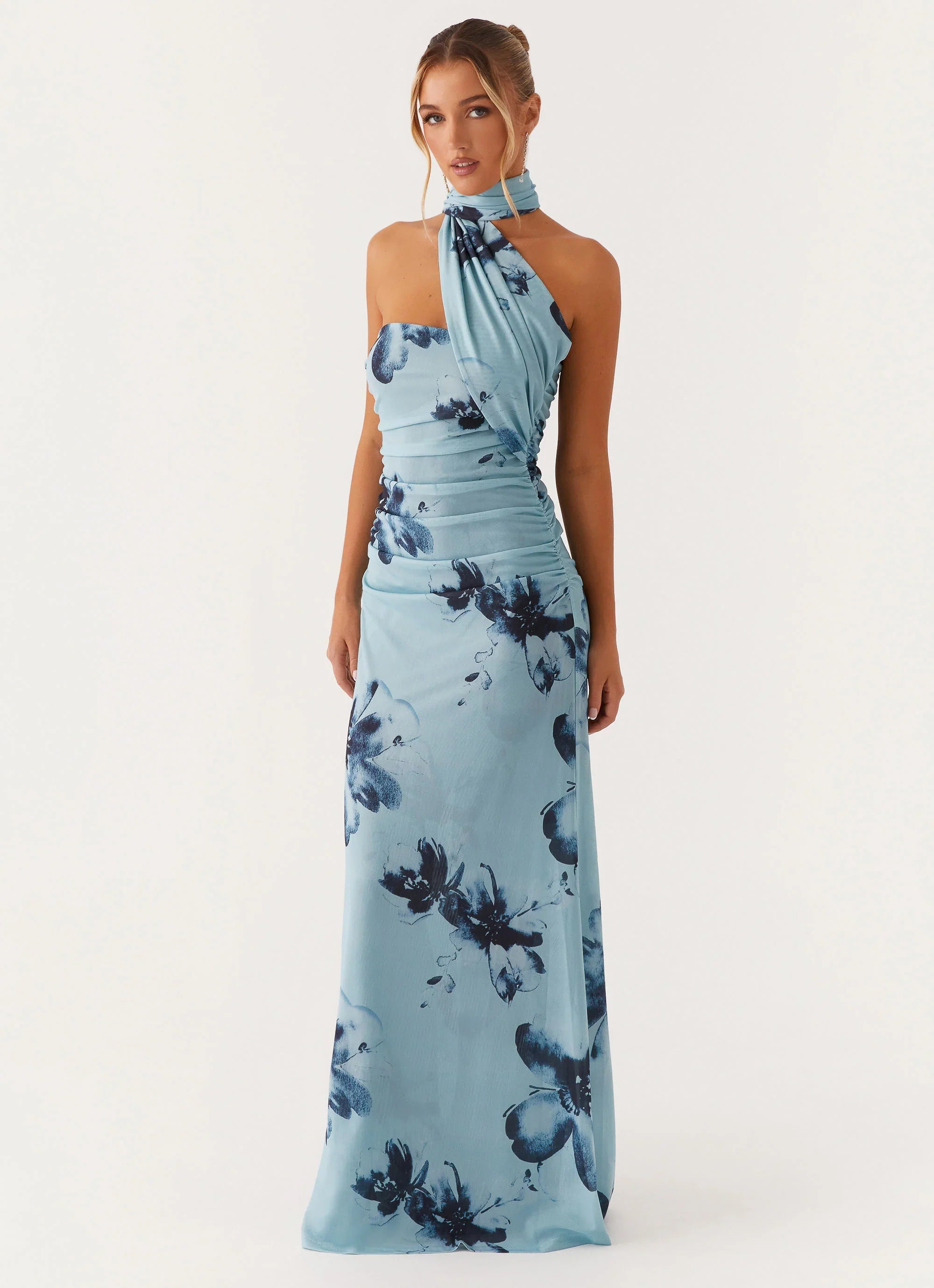 Robe longue Songbird - Bleu noir fleuri