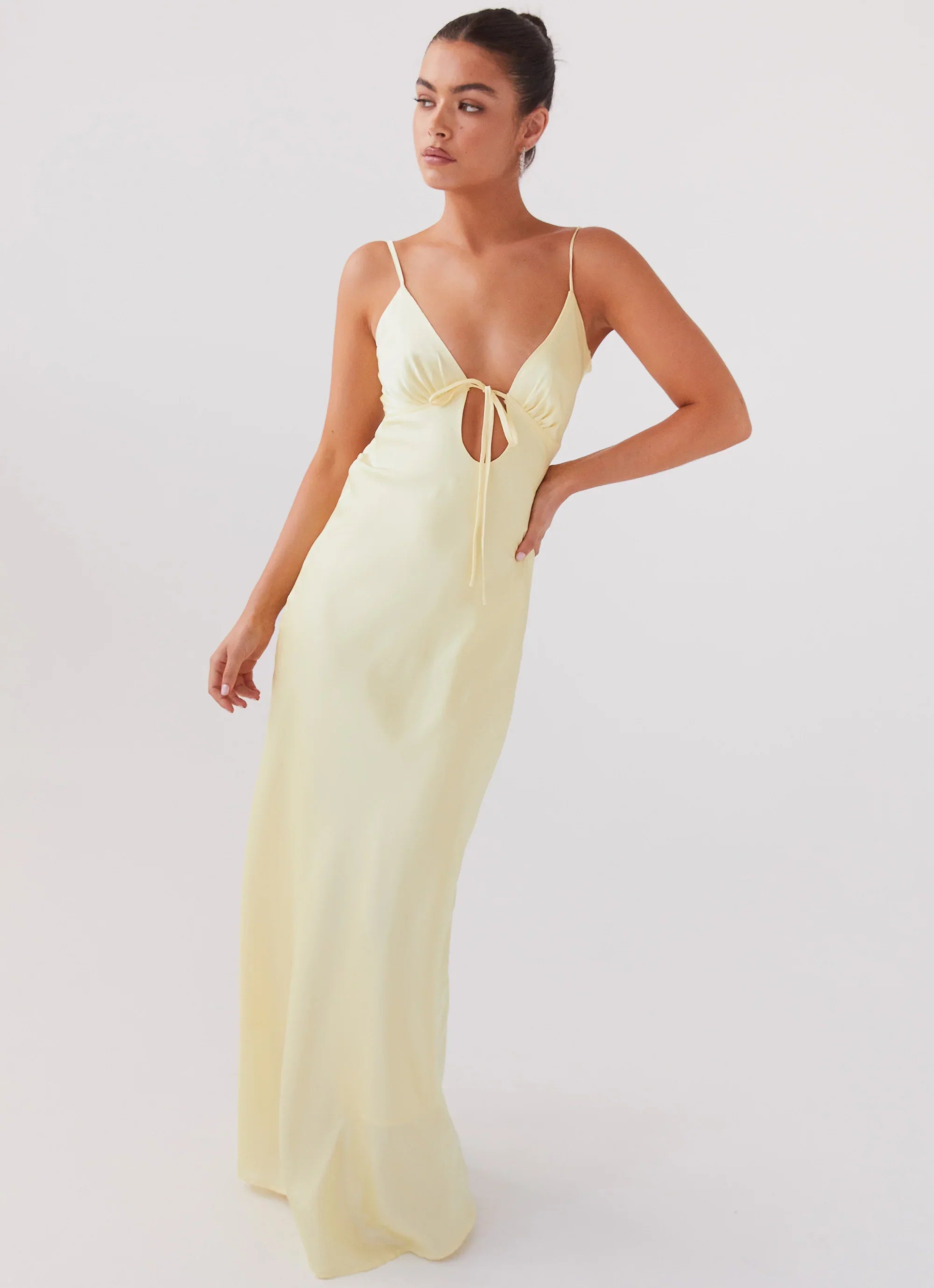 Robe longue en satin Flora – Citron