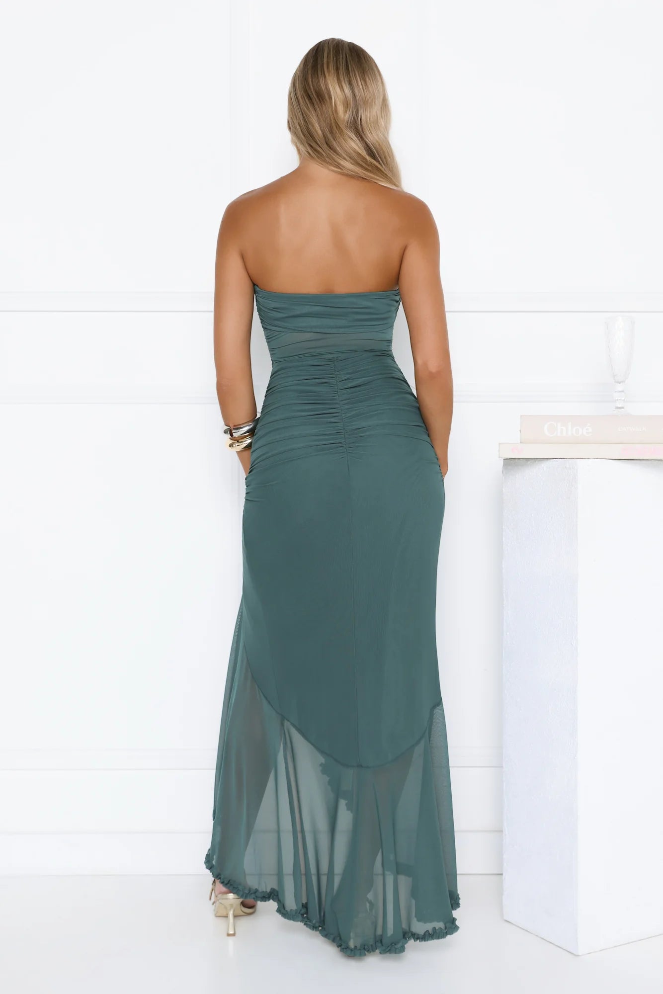 Robe longue bustier en mesh Spark Soirée sarcelle