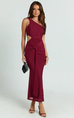 Robe midi Mandy – Robe en maille découpée avec détails noués – Couleur bordeaux
