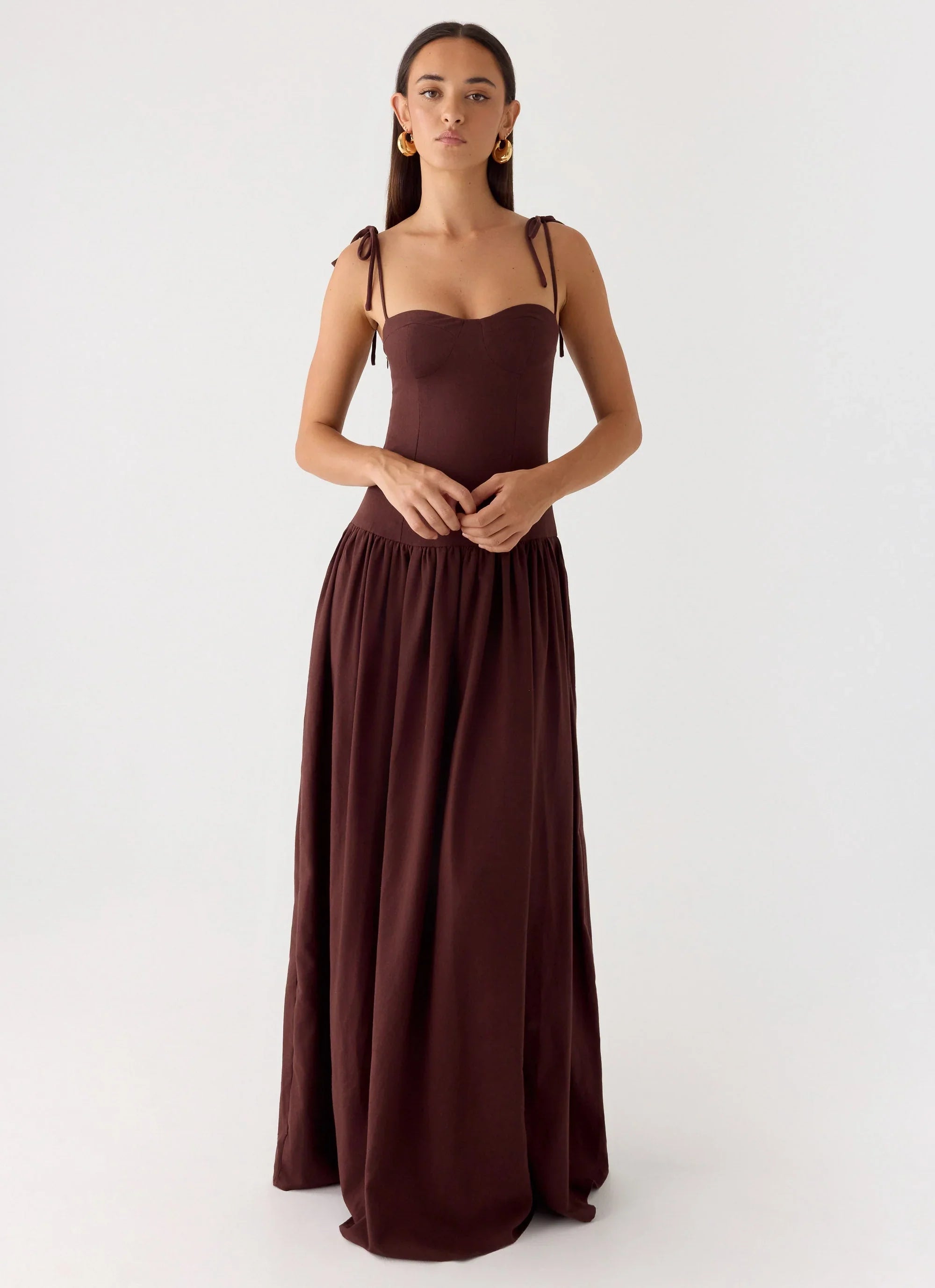 Robe longue en lin Giovanna - Bruine de chocolat