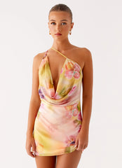 Mini-robe en maille "Bohemian Bliss" – Motif floral « Sunburst »