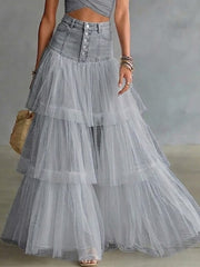 Stylish Casual Spliced mesh Denim Skirt