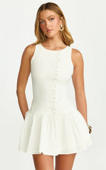 Robe Courte Cortez – Robe Boutonnée Col Montant Blanche
