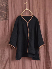 Casual Trimmed Linen And Cotton Shirt