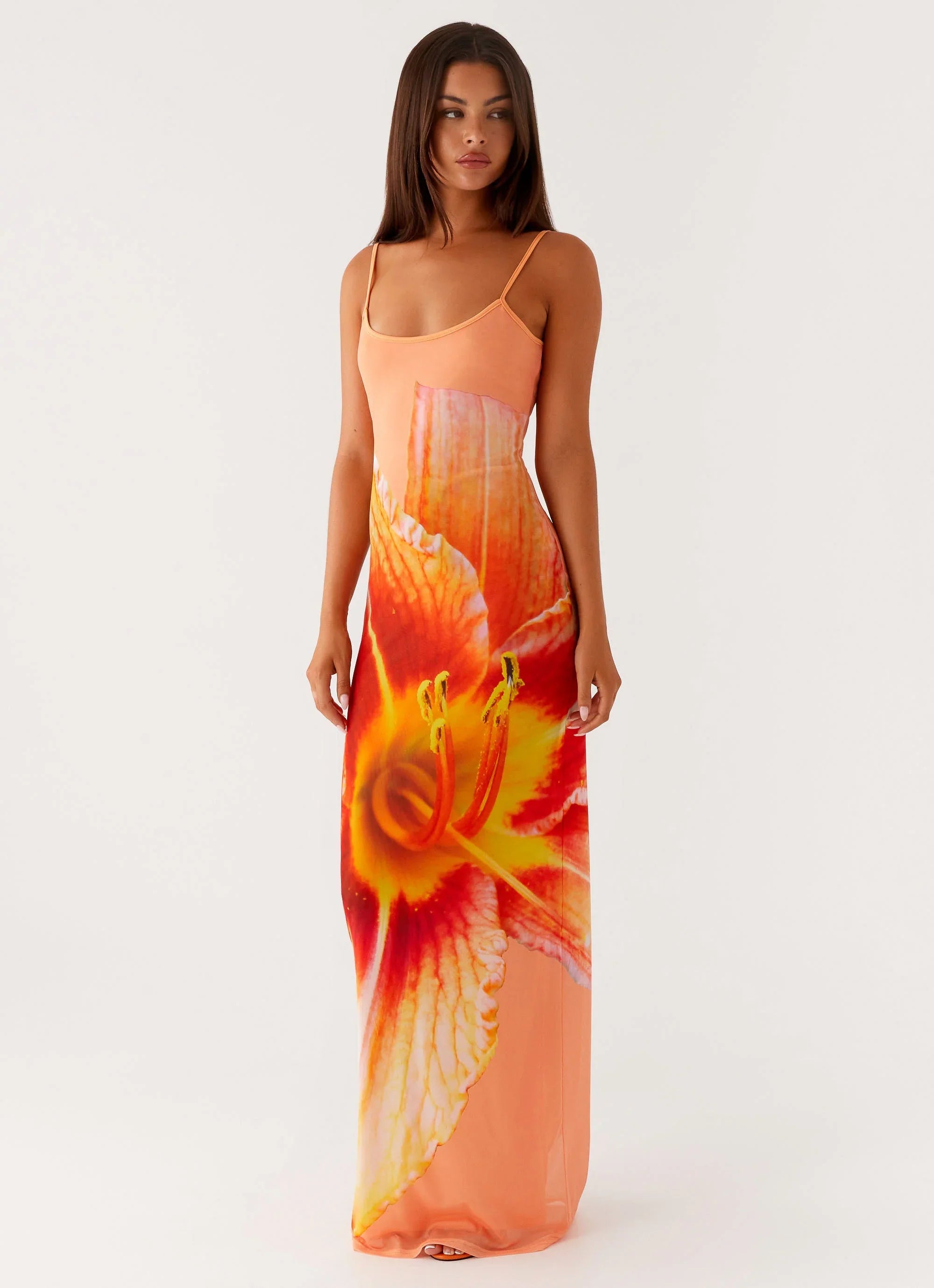 Robe longue en maille Bad News – Imprimé fleuri orange
