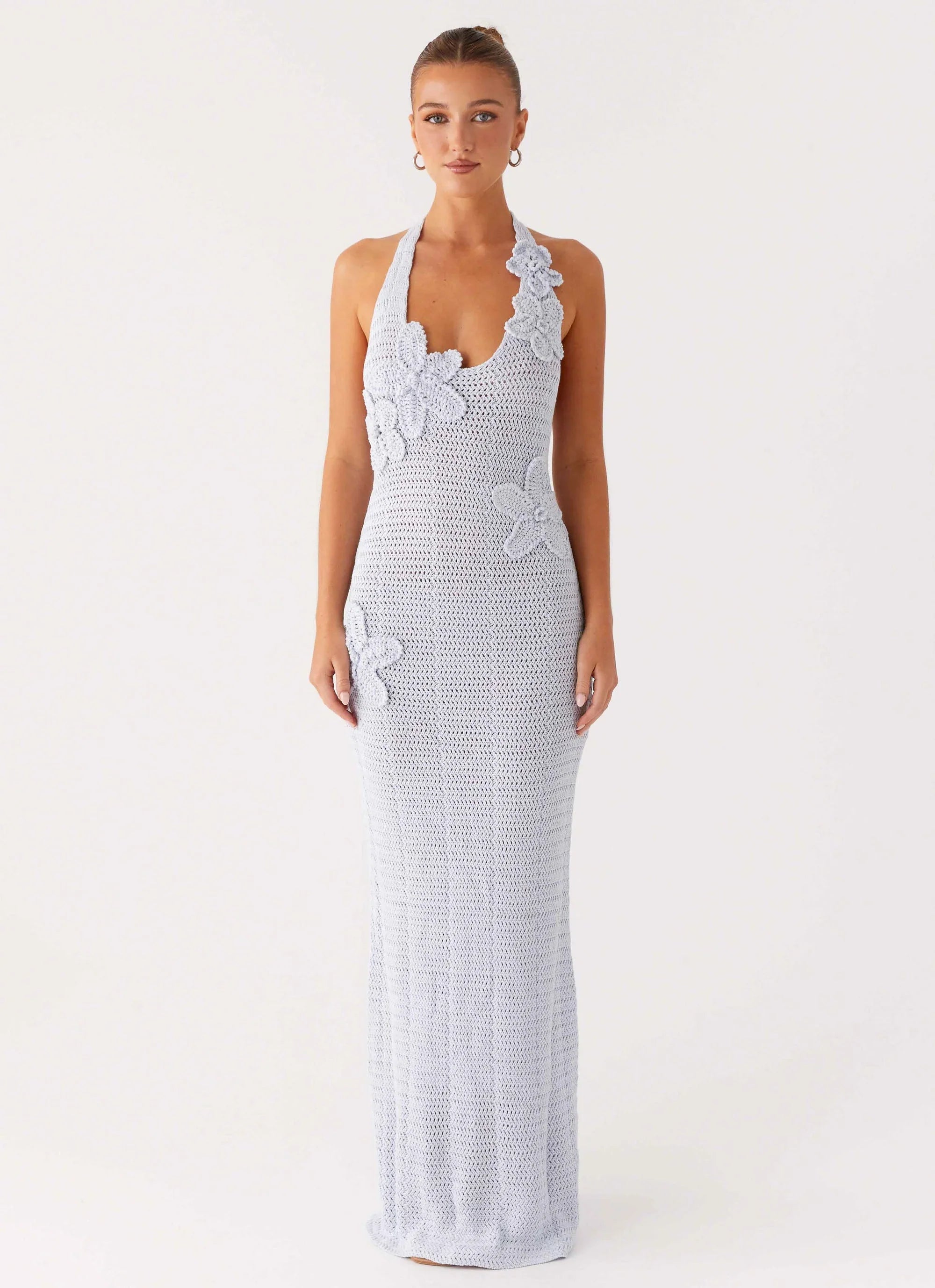 Robe longue en crochet Novalee - Bleu