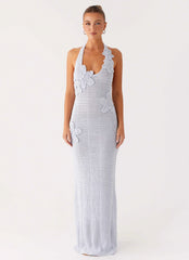 Robe longue en crochet Novalee - Bleu