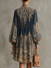 Women's Bohemian-print Chiffon High-neck Dress