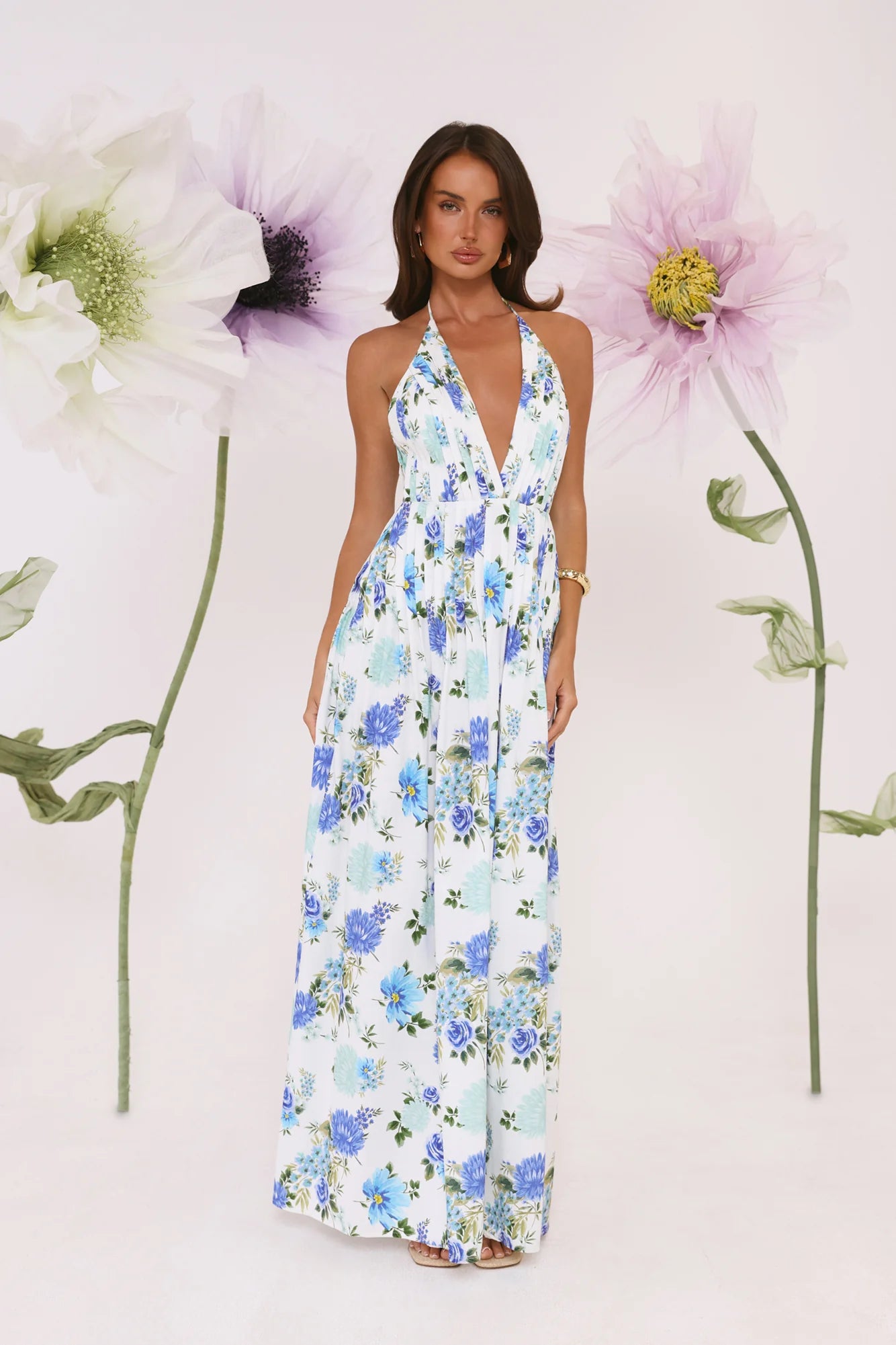 Robe longue dos nu Garden Of Light bleue